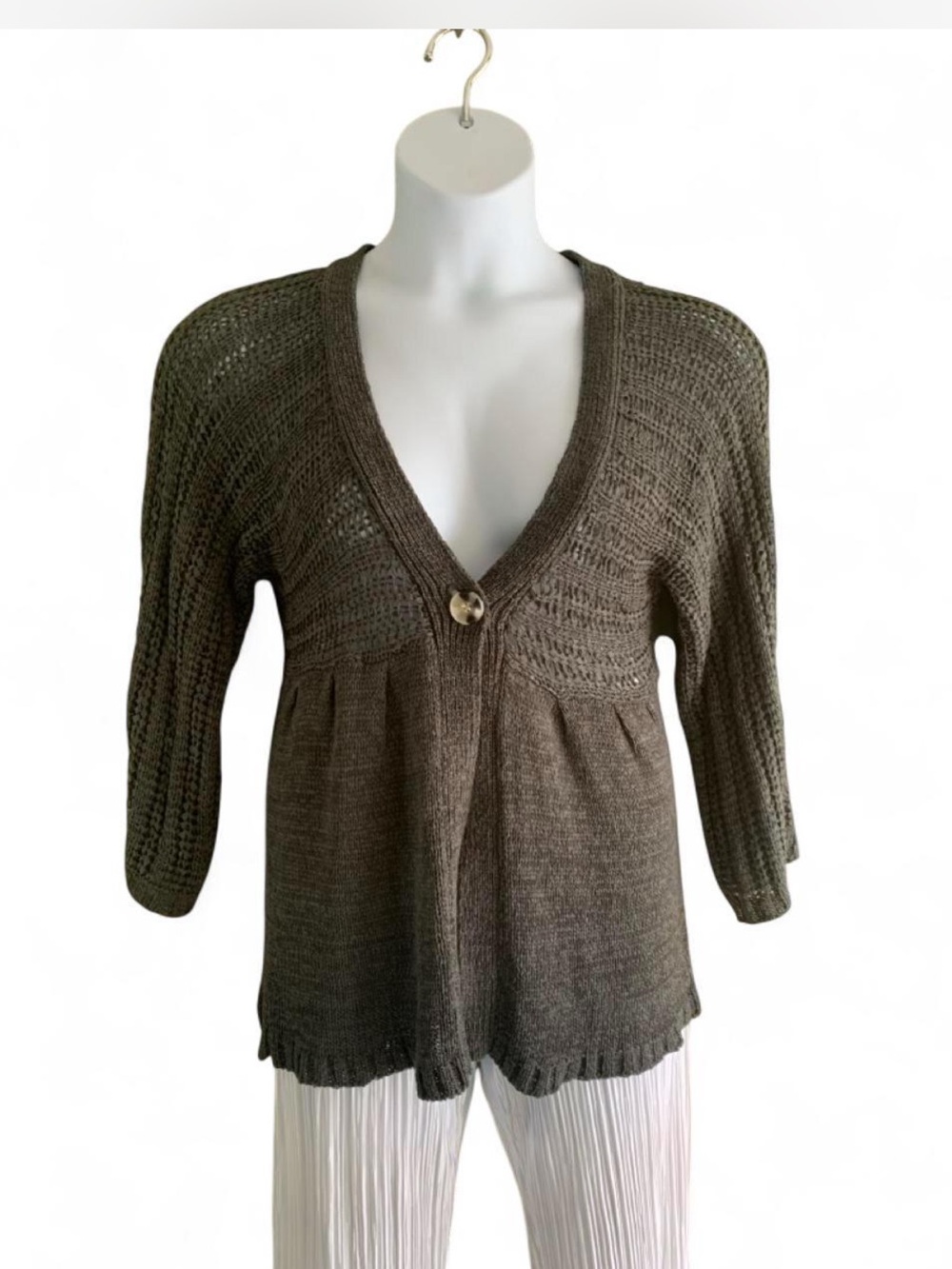Willi Smith Greenish-Gray open Cardigan with One Button Closure size L